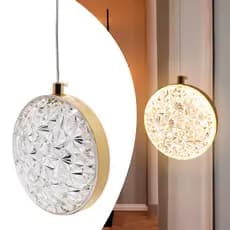 Luminária Lustre Pendente Led 3 Cores Ello Dourado Acrílico Bivolt 110v/220v Pd46