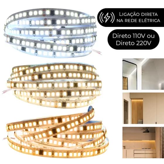 Fita Led Ligação Direta 192leds/m 110v/220v Rolo 10m Não Usa Fonte