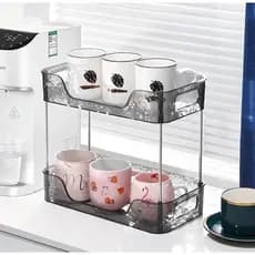 Prateleira 2 Andares Organizador Diamante Acrílico Porta Maquiagem Suporte Multiuso De Mesa YT2501