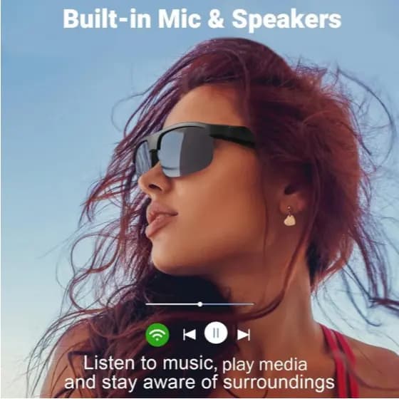 Fone de ouvido Bluetooth, óculos, óculos de sol, música, tela sensível ao toque, proteção para os olhos