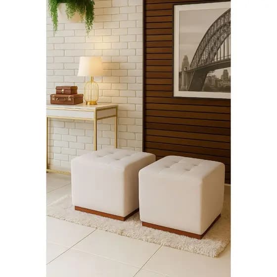 Kit 2 Puff Essence Quadrado Decorativo Luxo Boucle Sala Salão Recepção Quarto- HS encantus
