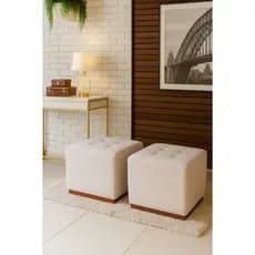 Kit 2 Puff Essence Quadrado Decorativo Luxo Boucle Sala Salão Recepção Quarto- HS encantus
