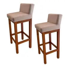 Kit 2 Banquetas Alta Lara Fixa em Veludo Decorativo Base em Madeira para Balcão Cozinha -HS Encantus