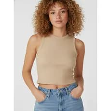 Blusa Feminina Regata Cropped Canelada Curta Sem Mangas