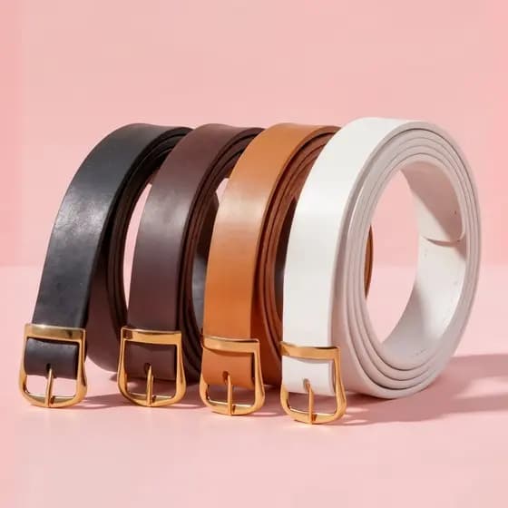 Cintos Feminino Fivela Metalizada Dourada Em Couro Sintético Ecológico Minimalista