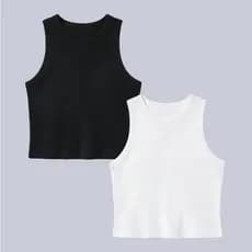 Kit 02 Blusas Regatas Feminina Cropped Canelada Curta