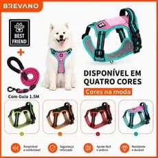 Colete Peitoral Refletivo Antipuxão Reforçado para Cães Com Guia