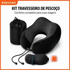 Kit Travesseiro de Pescoço + Tapa Olhos + Tampão de Ouvidos - Kit Viagem - Enchimento de Espuma Viscoelástica