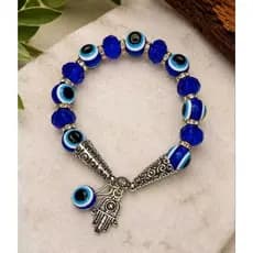 Pulseira Olho grego Pingente mão de Hamsá Proteção Energia - Liga de Vidro, 18,5 cm, Elástica, 8g