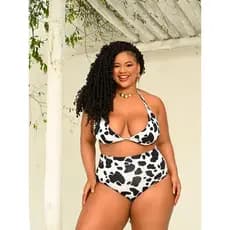 Conjunto Biquini Hot Pants Cintura Alta Cortininha Plus Size Estampado