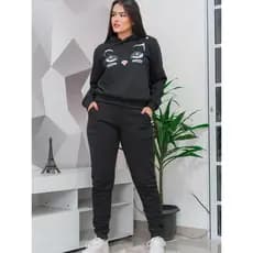 Conjunto Moletom Feminino Flanelado  Com Capuz Estampa de Gatinho Tamanho P ao G3