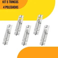 Trinco Ferrolho com 1 ou 2 ou 5 Unidades Fecho Cromado Para Porta Portão Janela 10 Cm