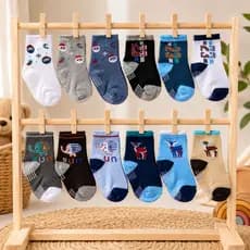 kit 12 Pares Meia Bebê Masculina Menino 0 a 6, 6 a 12, 12 a 24 meses Antiderrapante Algodão
