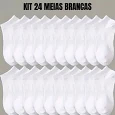 KIT 24 MEIAS FEMININAS BRANCAS SOQUETE CANO CURTO CASUAIS ALGODÃO C/POLIESTER