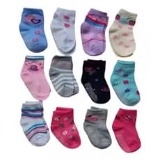 kit 12 Pares Meia Bebê Feminina Menina 0 a 6 , 6 a 12 , 12 a 24 meses Antiderrapante Promo Algodão