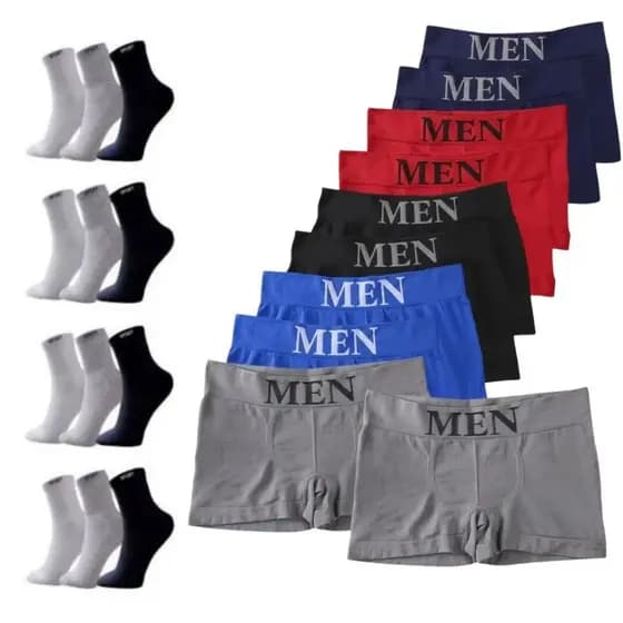 Kit 10 Cueca Microfibra + 12 Pares de Meia Cano Alto