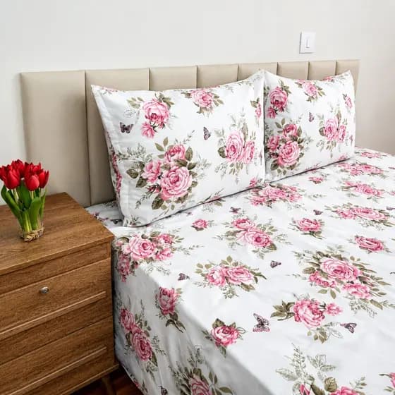 Jogo De Lençol Estampado S/ Elástico Algodão Cama Casal Queen King Solteiro Cama Posta