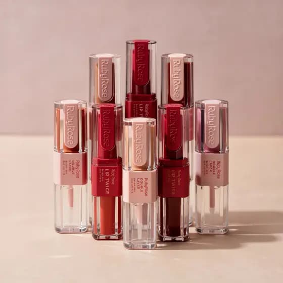 Kit 5 Batons Ruby Rose Lip Twice 2 em 1 Líquido + Bastão Matte Alta Pigmentação