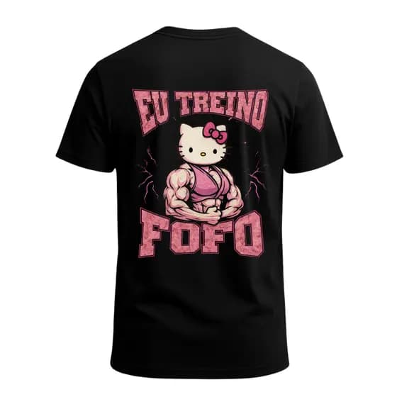Camiseta Academia Estampa Divertida Eu Treino Fofo Unissex 100% Algodão Hello kitty Forte