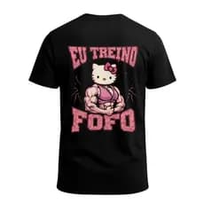 Camiseta Academia Estampa Divertida Eu Treino Fofo Unissex 100% Algodão Hello kitty Forte