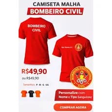 Camiseta Bombeiro Civil – Nome e Tipo Sanguíneo
