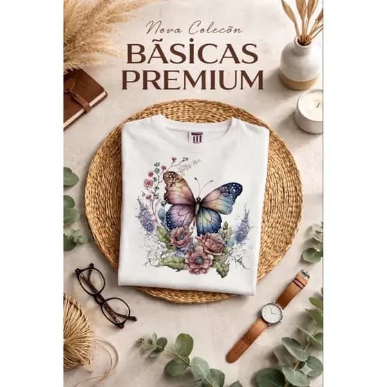 Camiseta Borboleta em malha 100% algodão.