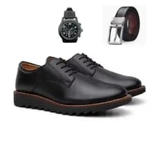 Kit Sapato Social Masculino 1 Par Preto ou Marrom com Cinto e Relogio  | Estilo Oxford Casual Preto | Esporte Fino Derby