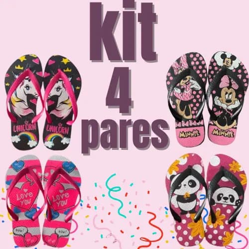 Kit 4 Pares de Chinelo Infantil Menina Feminino Envio Imediato