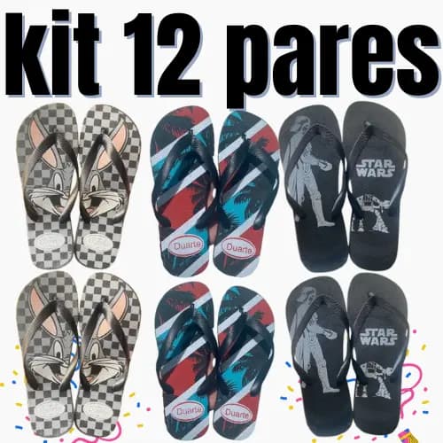 Kit 12 Pares de Chinelo Masculino Adulto Barato Promocao
