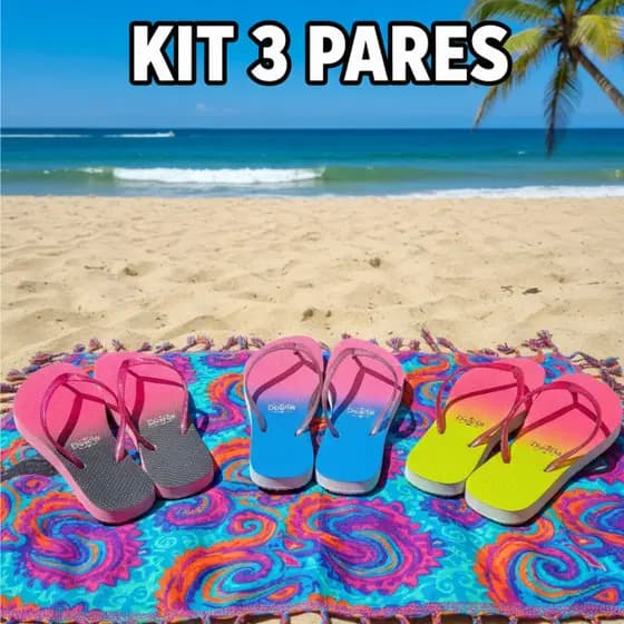 Kit 3 Pares de Chinelo Feminino Adulto Barato Envio imediato