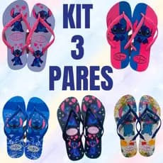 Kit 3 Pares de Chinelo Feminino Stitch SORTIDOS Leve Macio Promocao