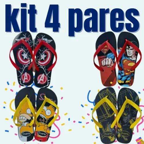 Kit 4 Pares de Chinelo Juvenil Masculino Promocao