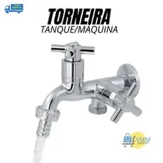 Torneira Tanque Maquina  Com  Duas Saidas Abs 1/4 De Volta Cromada Torneira Dupla