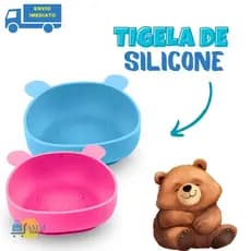 Tigela De Silicone Para  Bebê Com Ventosa Pratinho Menina Menino Ursinho Introdução Alimentar