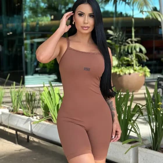 Macacao Macaquinho Short Modelador Fitness Treino Academia Pilates Virginia Luxuoso Poliamida Premium