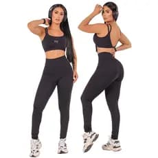 Conjunto Fitness Feminino Modelador Cintura Alta Top Sustentação  Sem Bojo Academia Corrida Treino