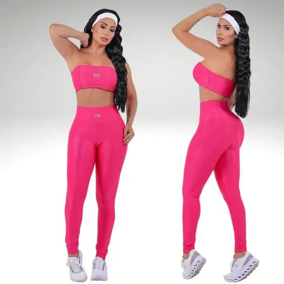 Conjunto Fitness Feminino Tomara Que Caia Legging Cintura Alta Modeladora Empina Bumbum Academia