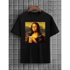 T-Shirt Feminina Monalisa Drink Camiseta Básica Gola Redonda Vintage Lançamento