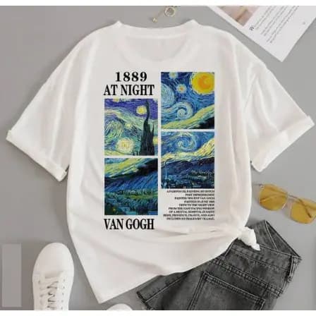 Camiseta Básica Unissex 100% Algodão Van Gogh Obra De Arte Pinturas