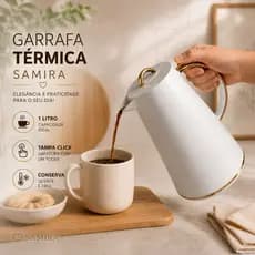 Garrafa Térmica Samira 1 Litro Branca Tampa Click Conserva Café Chá Água Quente e Fria