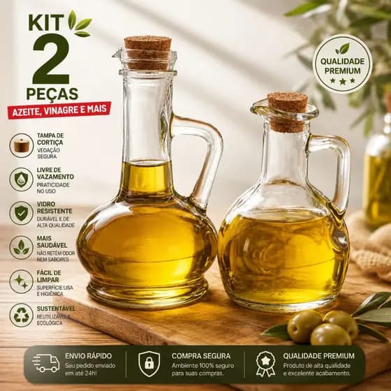 Jogo De Galheteiro De Vidro Com Tampa De Rolha 2 Peças 180ml E 230ml