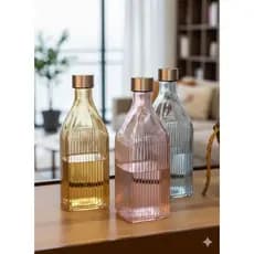 Garrafa Vidro 1 Litro Tampa Inox Água Suco Para Geladeira Quadrada Canelada Scotch