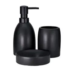 Jogo De Banheiro Porcelana Preto Ônix 3pçs Dispenser Saboneteira Copo Yazi