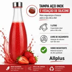 Garrafa De Vidro Transparente 1 litro para Geladeira Água Suco C/ Tampa Inox Perfeita Para sua Geladeira e Bebidas