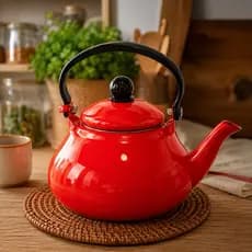 Chaleira Esmaltada Tradicional 1,5 Litros Vermelha Vermelha para Cafe e Chá Fogão Gás Cozinha Retro