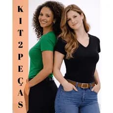 Kit 2 Blusas Feminina Manga Curta Gola V T-Shirt