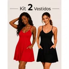 Kit 2 Vestidos Feminino de Malha Viscolycra Leve Soltinho com Bolso do P ao G1 / Alcinha Verão Curto
