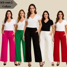 Kit 2 Calças Pantalona Ciltura Alta com Bolso
