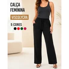 Calça Pantalona Cintura Alta Com Bolso Social Trabalho Casual Estética Básica Viscolycra
