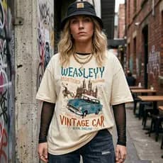Camiseta Oversized Harry Blusão Algodão Estampa Carro Vintage Streetwear Descolada